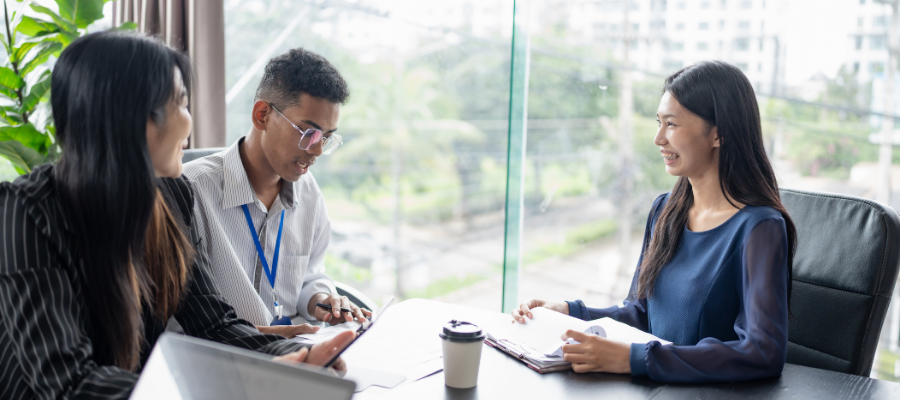 Interviewer with scorecard